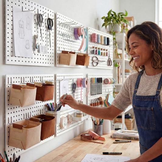 6 Pack Metal Pegboard Panels with 50 Hooks