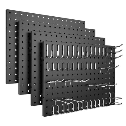 Amoowis 4 Pack Black Metal Pegboard Panels with 50 Hooks