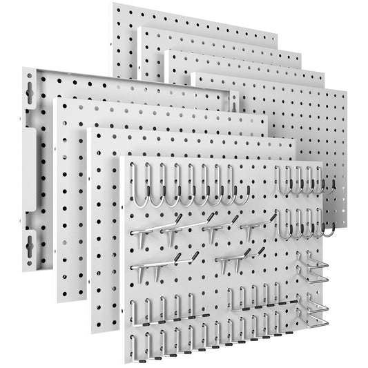 Amoowis Peg Board, 8 Pack White Metal Pegboard Panels with 50 Hooks