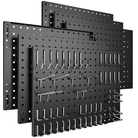 Amoowis Peg Board, 6 Pack Black Metal Pegboard Panels with 50 Hooks