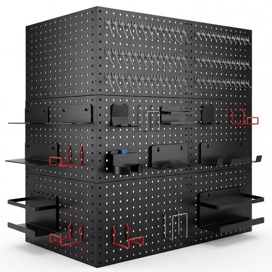 2 Pack Metal Pegboard Panels with 50 Hooks 16x33in