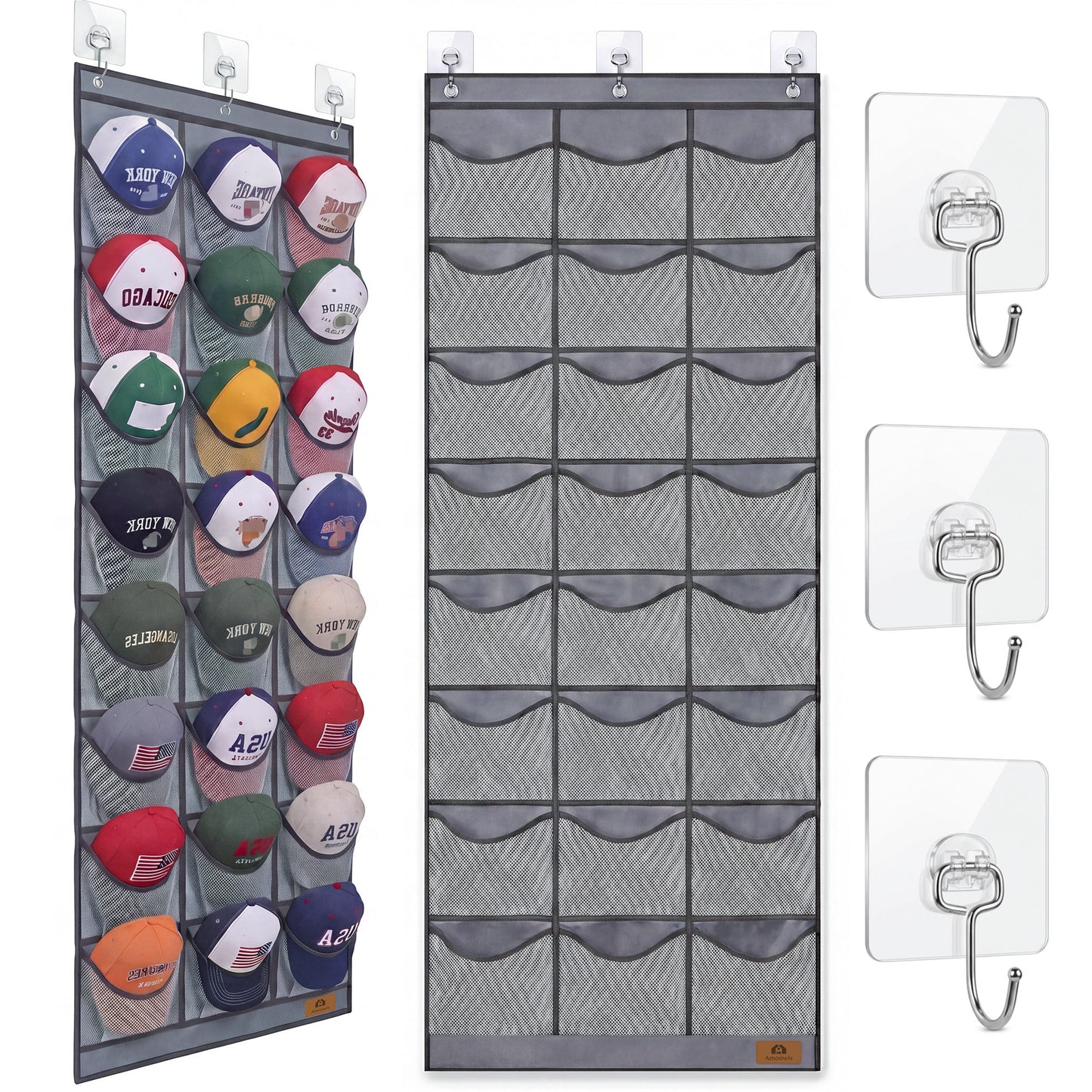 Hat Organizer for Baseball Caps, 24 Deep Pockets Hat Rack