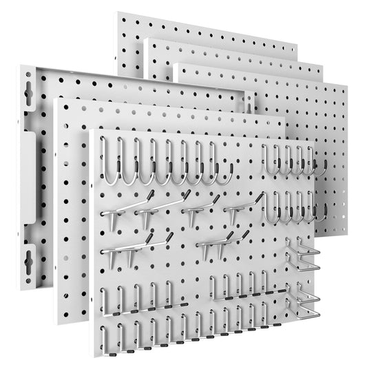 Amoowis Peg Board, 6 Pack White Metal Pegboard Panels with 50 Hooks