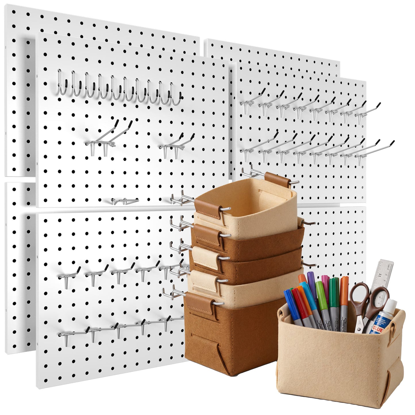 8 Pack Metal Pegboard Panels with 50 Hooks