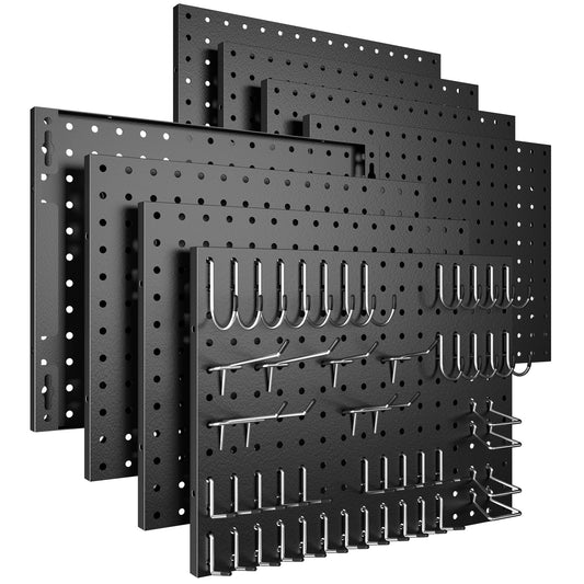 Amoowis Peg Board, 8 Pack Black Metal Pegboard Panels with 50 Hooks