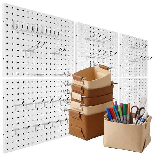 6 Pack Metal Pegboard Panels with 50 Hooks