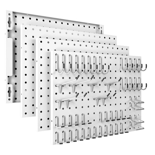 Amoowis Peg Board, 4 Pack White Metal Pegboard Panels with 50 Hooks