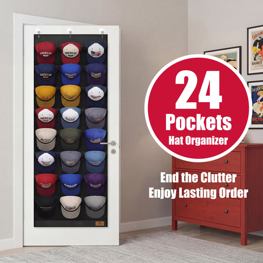 Hat Organizer for Baseball Caps, 24 Deep Pockets Hat Rack