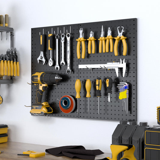 4 Pack Metal Pegboard Panels with 50 Hooks