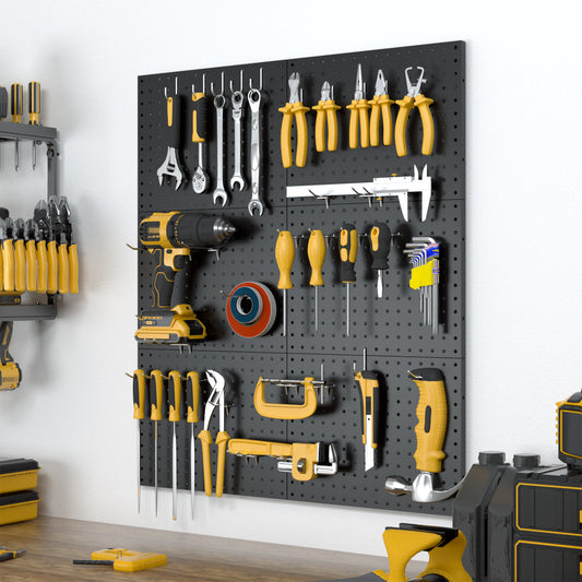 6 Pack Metal Pegboard Panels with 50 Hooks