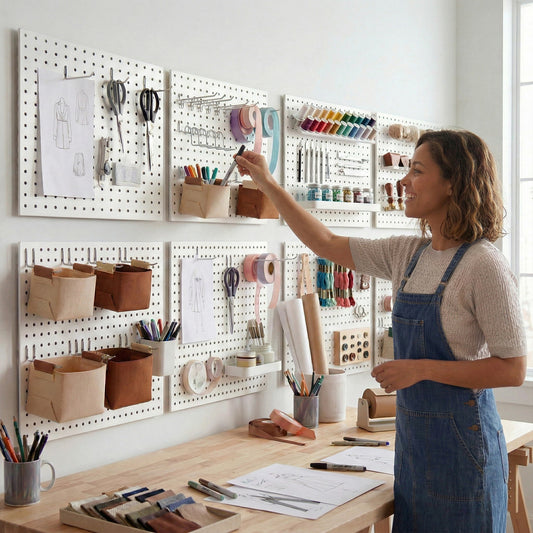 8 Pack Metal Pegboard Panels with 50 Hooks