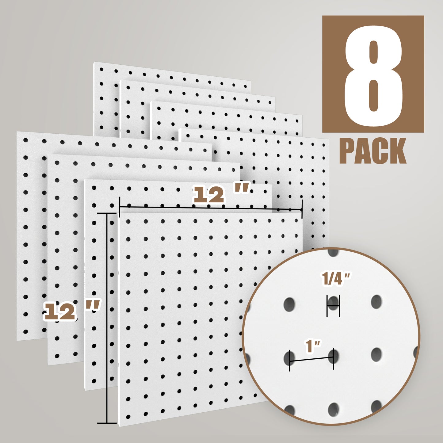 8 Pack Metal Pegboard Panels with 50 Hooks