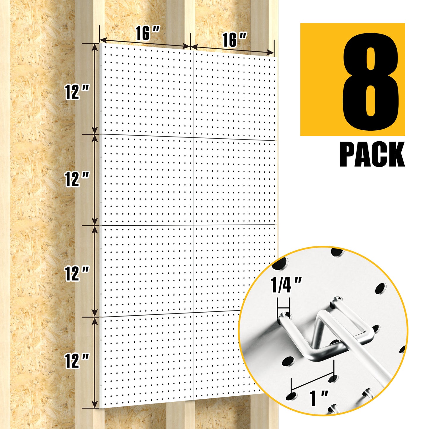 8Pack Metal Pegboard Panels with 50 Hooks