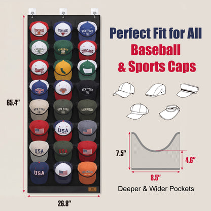 Amoowis Hat Organizer for Baseball Caps, 24 Deep Pockets Hat Rack