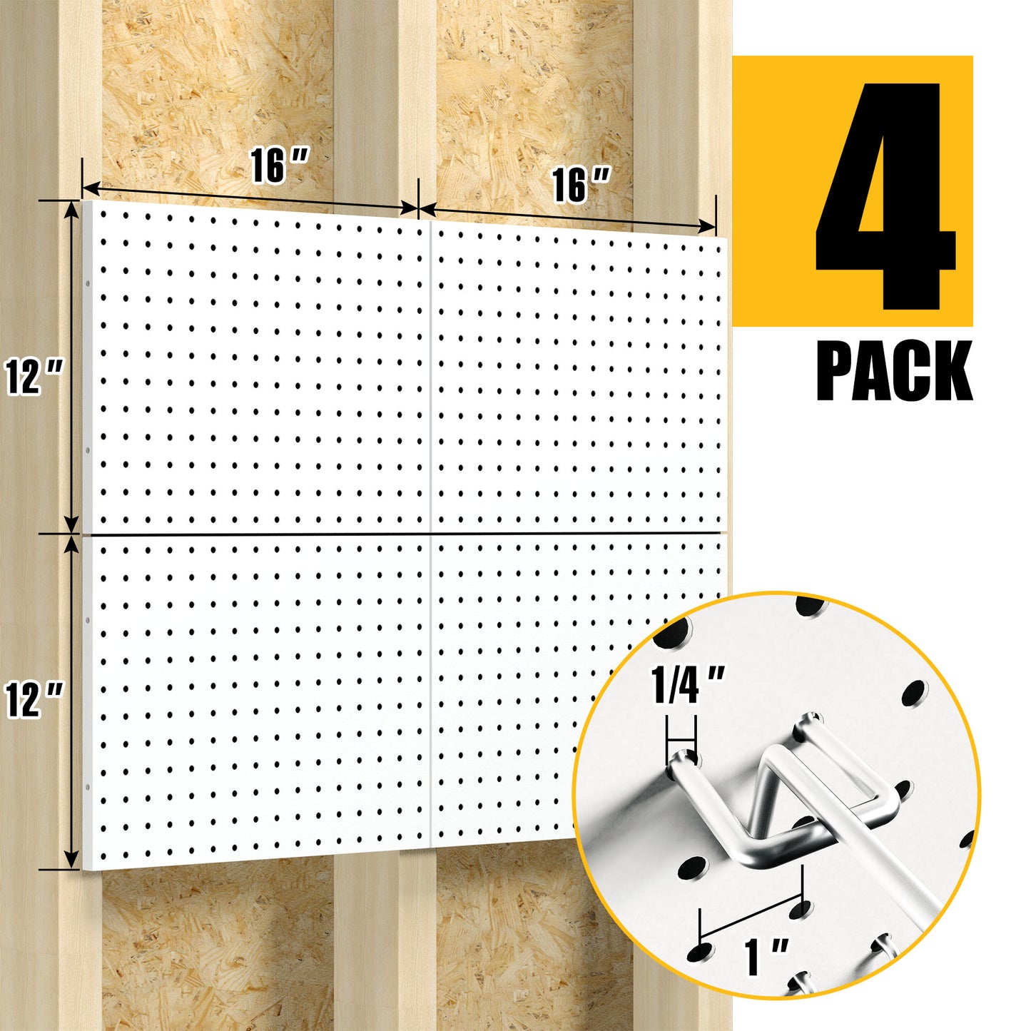 4Pack Metal Pegboard Panels with 50 Hooks