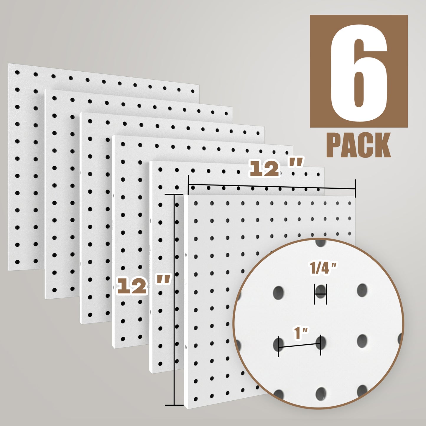 6 Pack Metal Pegboard Panels with 50 Hooks