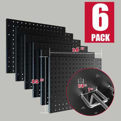 Amoowis Peg Board, 6 Pack Metal Pegboard Wall Organizer with Accessories(Black)