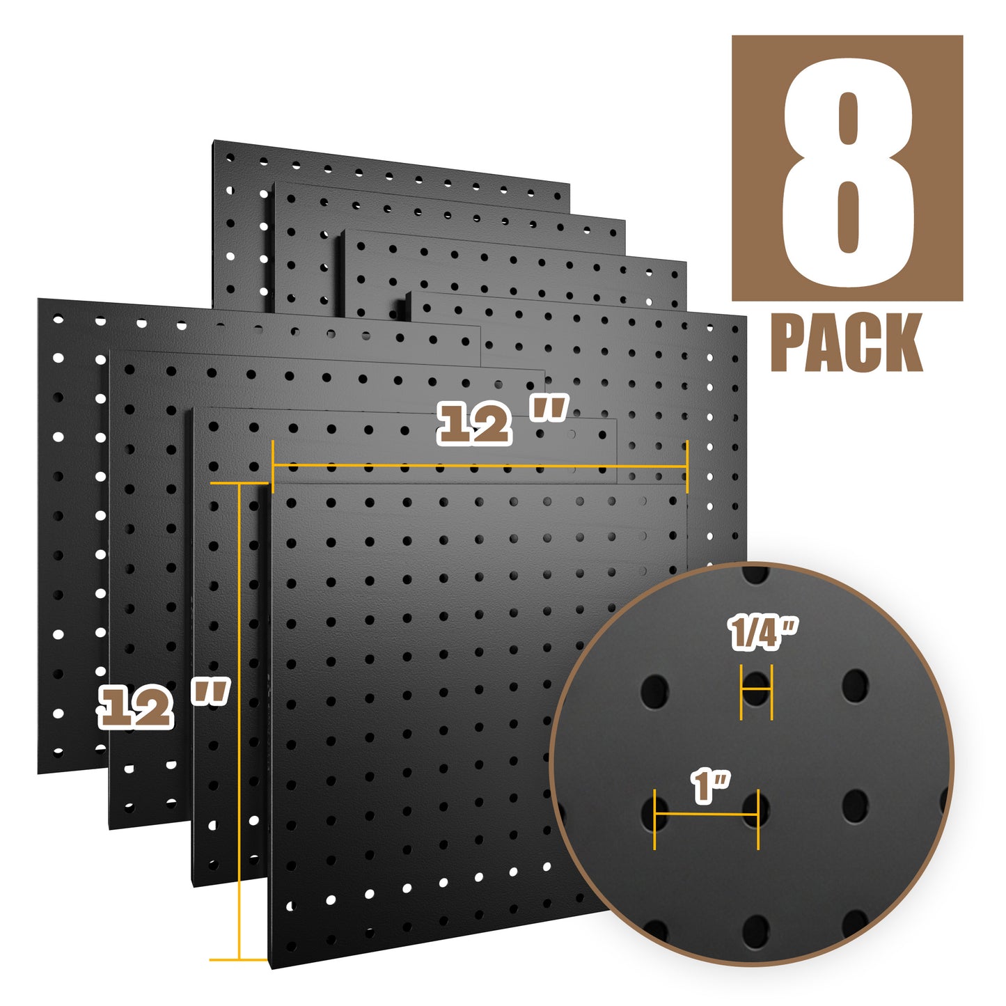 8 Pack Metal Pegboard Panels with 50 Hooks