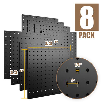 Amoowis Peg Board Kit, 8 Pack 12x12 Inch Black Panels and 32 Accessories