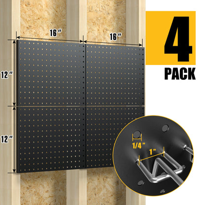 Amoowis 4 Pack Black Metal Pegboard Panels with 50 Hooks