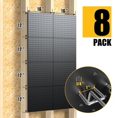Amoowis Peg Board, 8 Pack Black Metal Pegboard Panels with 50 Hooks