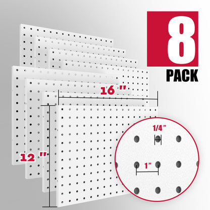 Amoowis 8 Pack Peg Board Organizer, Includes Metal PegBoard and Accessories(White)