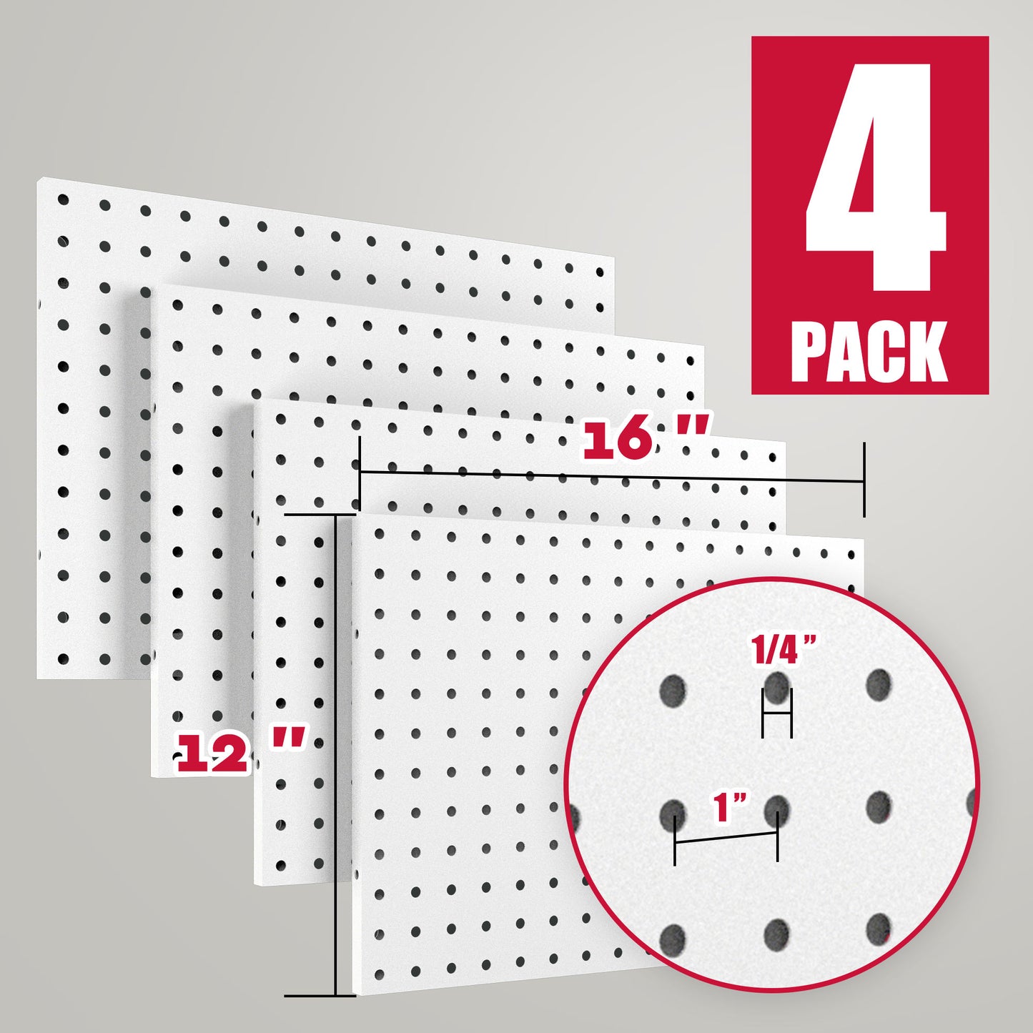 4 Pack Metal Pegboard Panels with 50 Hooks