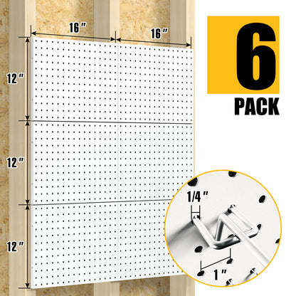 Amoowis Peg Board, 6 Pack White Metal Pegboard Panels with 50 Hooks
