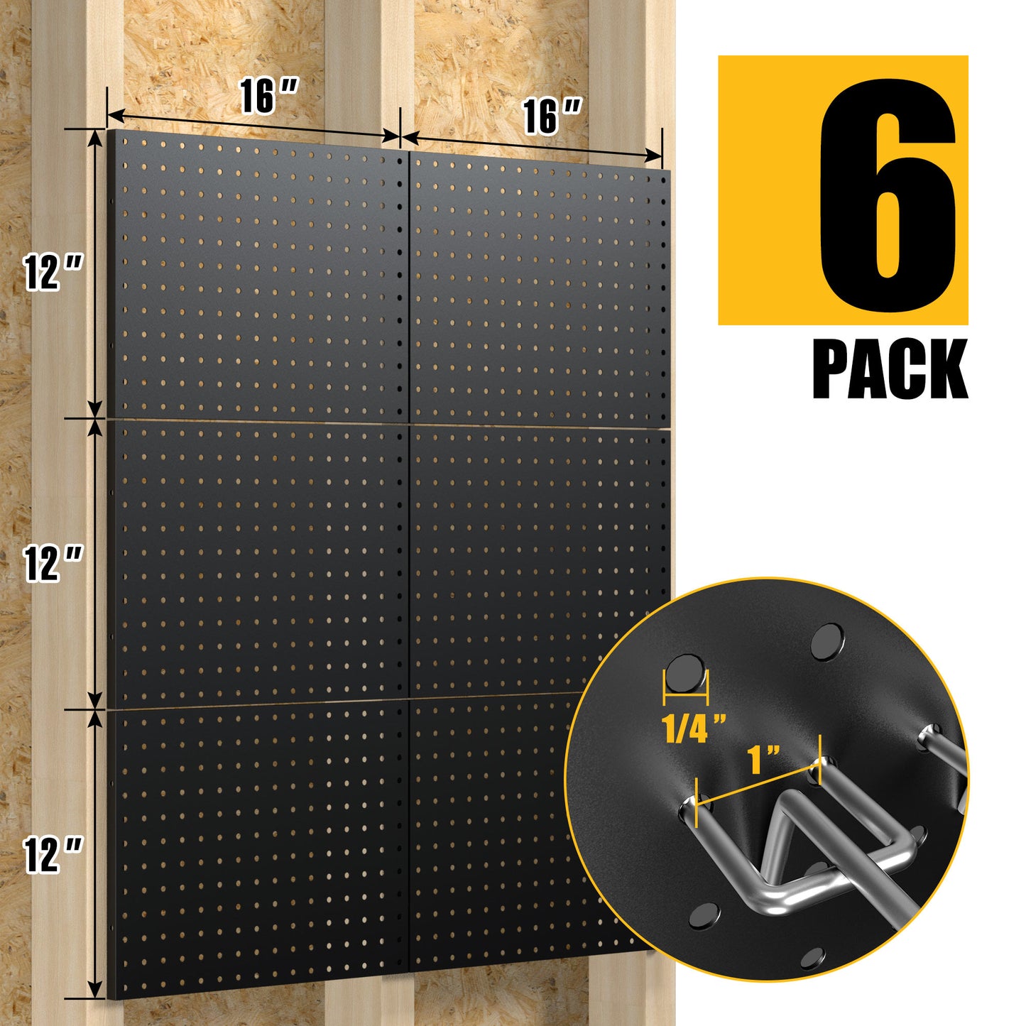 6 Pack Metal Pegboard Panels with 50 Hooks
