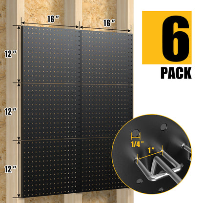 Amoowis Peg Board, 6 Pack Black Metal Pegboard Panels with 50 Hooks
