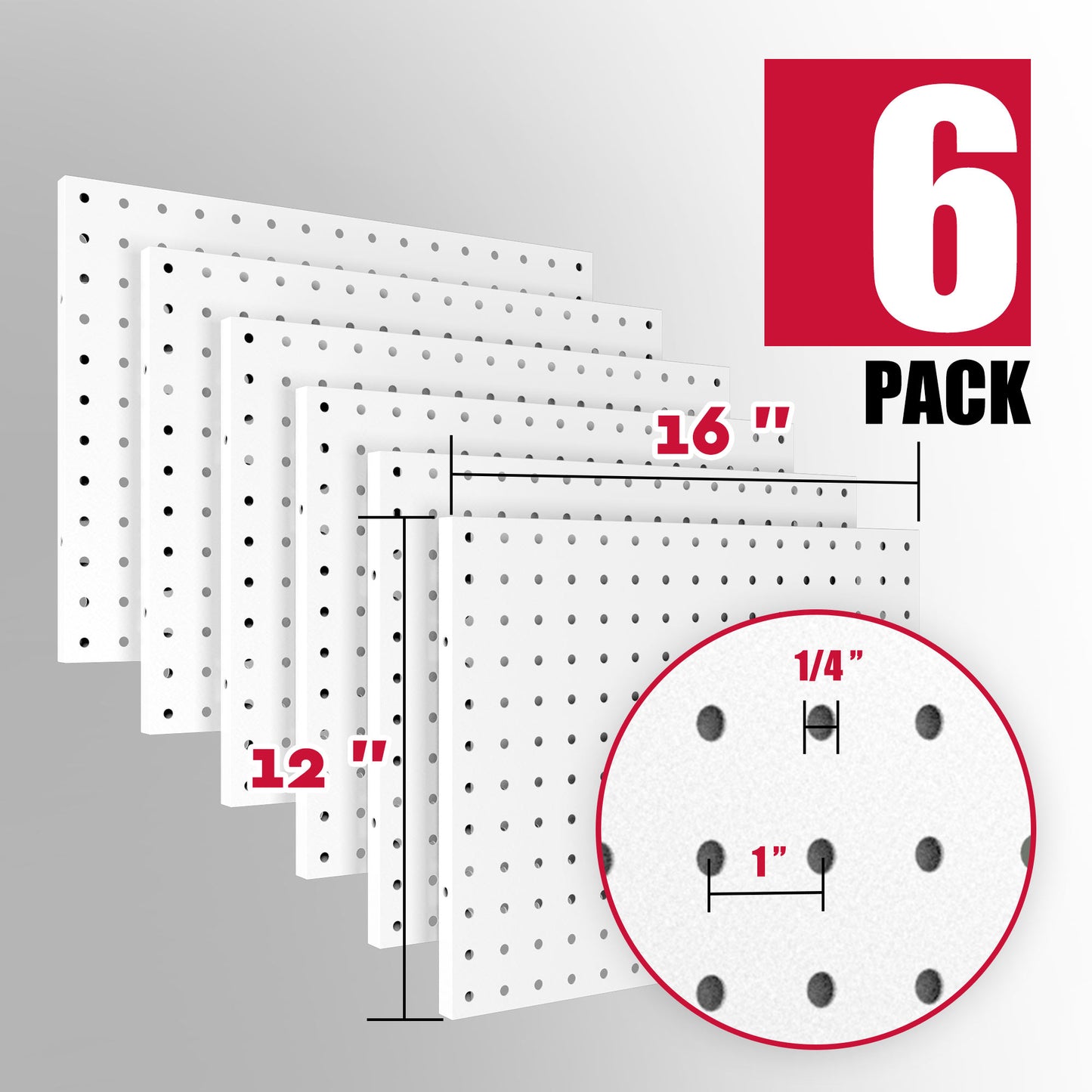 6 Pack Metal Pegboard Panels with 50 Hooks