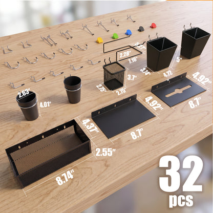 Amoowis Peg Board Kit, 8 Pack 12x12 Inch Black Panels and 32 Accessories