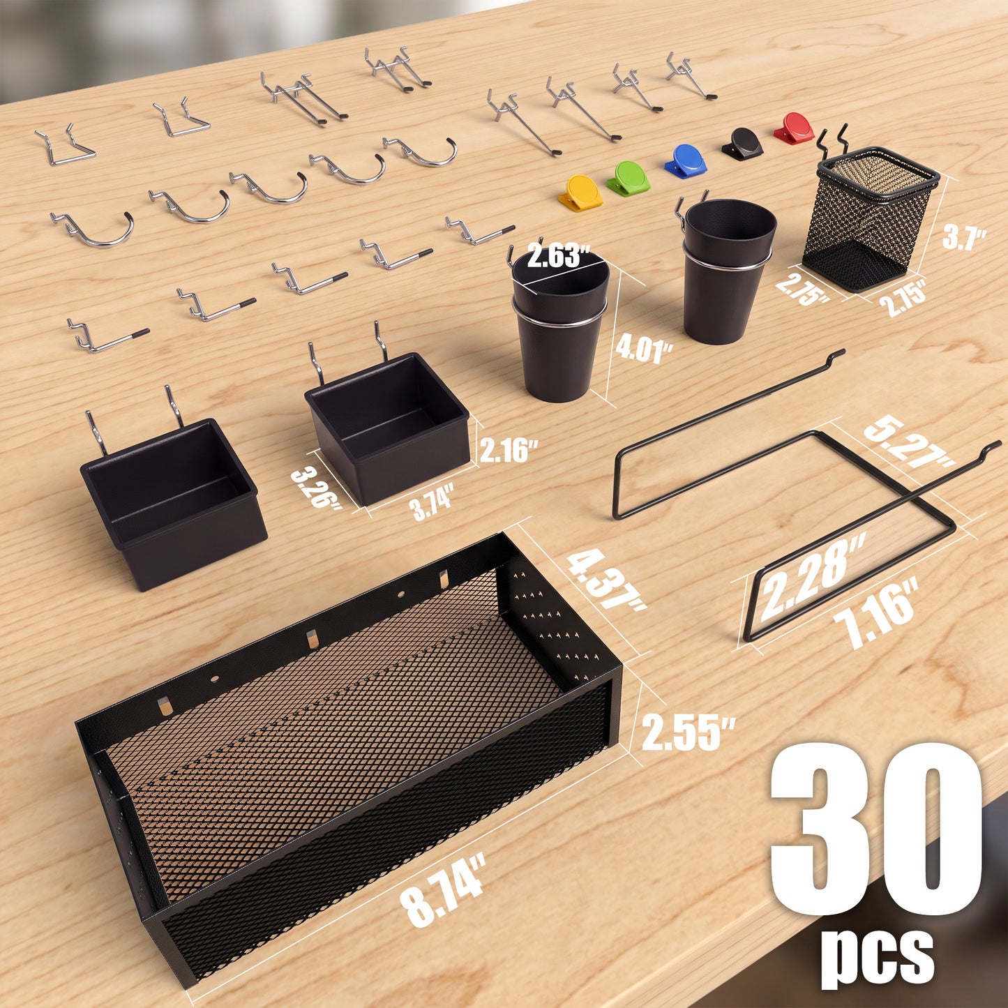 6 Pack Metal Pegboard Panels with 50 Hooks
