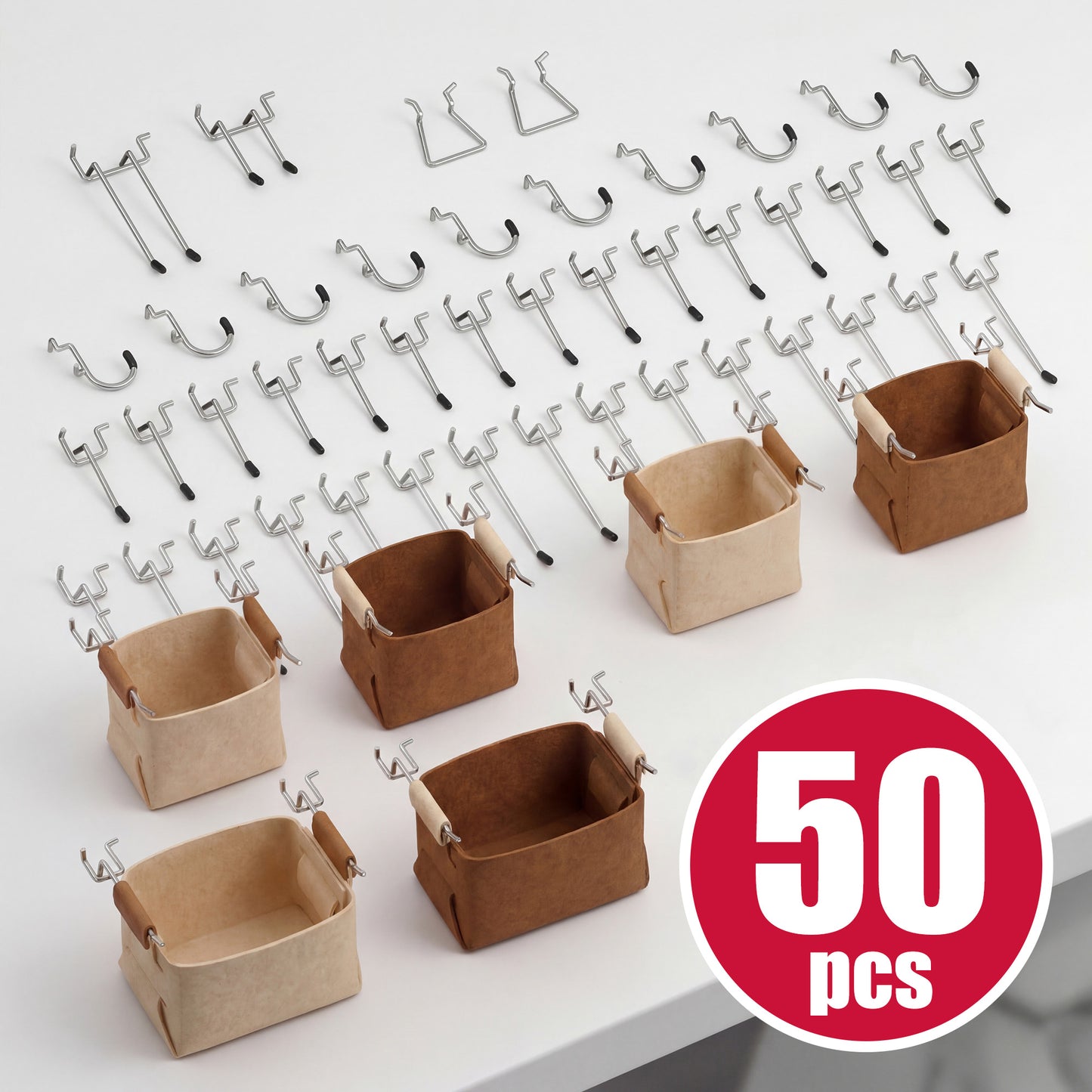 6 Pack Metal Pegboard Panels with 50 Hooks（Black）
