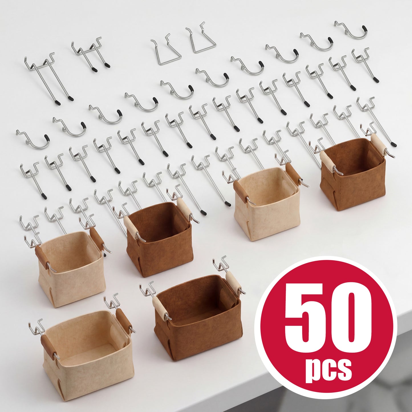 8 Pack Metal Pegboard Panels with 50 Hooks（Black）