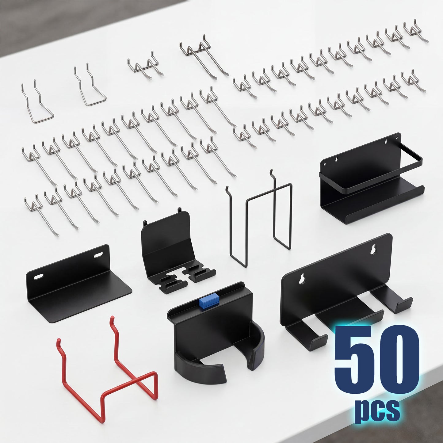 2 Pack Metal Pegboard Panels with 50 Hooks 16x33in