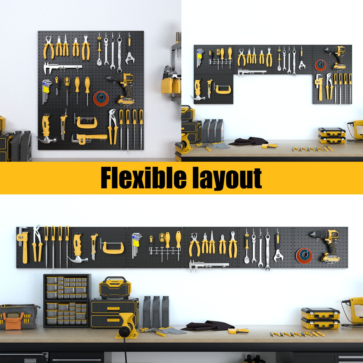 6 Pack Metal Pegboard Panels with 50 Hooks