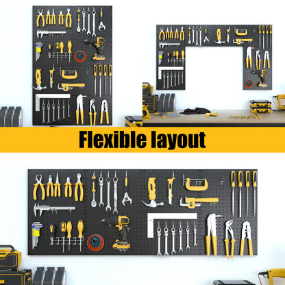 Amoowis Peg Board, 8 Pack Black Metal Pegboard Panels with 50 Hooks