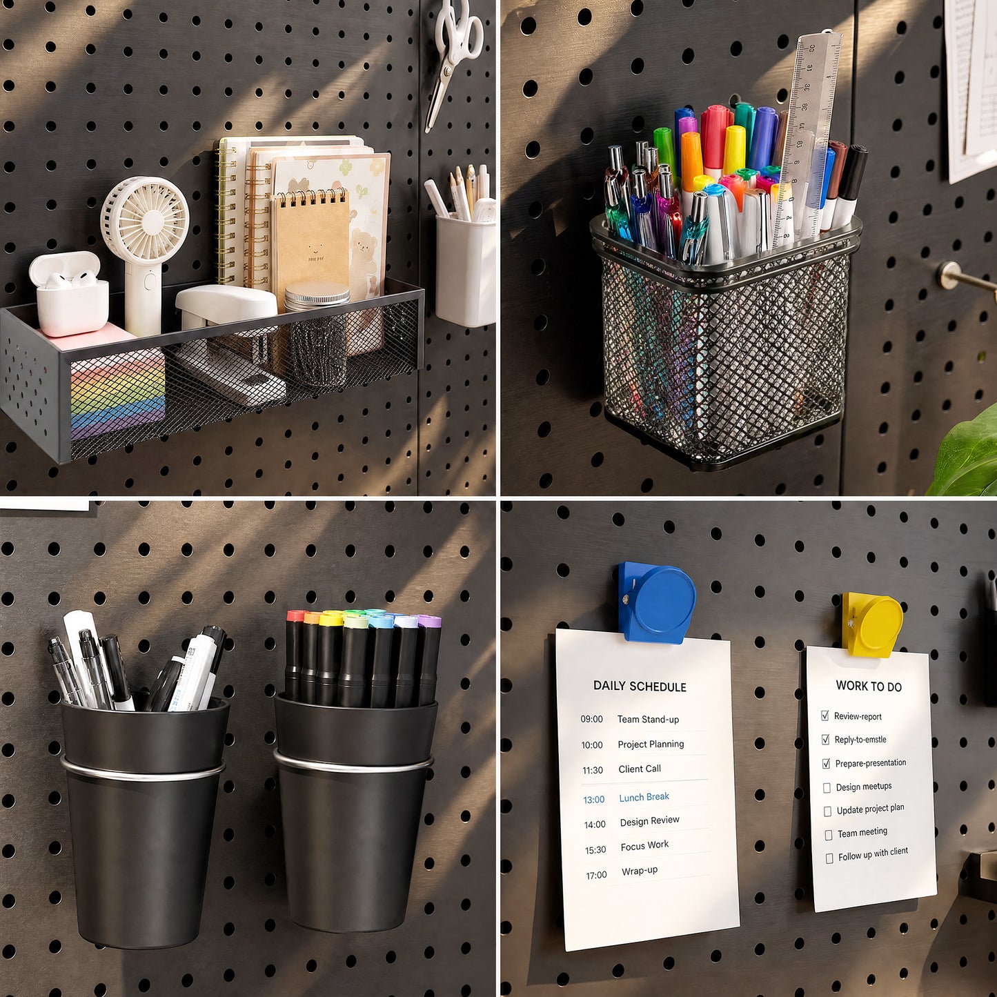6 Pack Metal Pegboard Panels with 50 Hooks