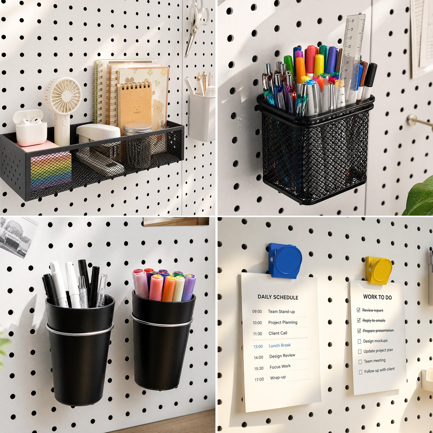 6 Pack Metal Pegboard Panels with 50 Hooks