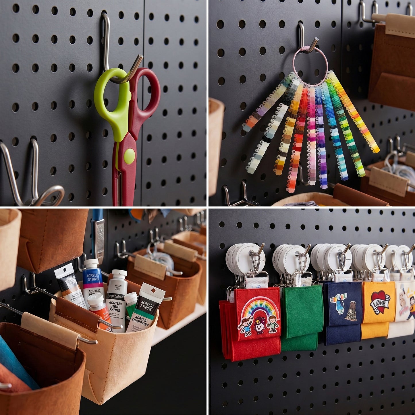 4 Pack Metal Pegboard Panels with 50 Hooks（Black）