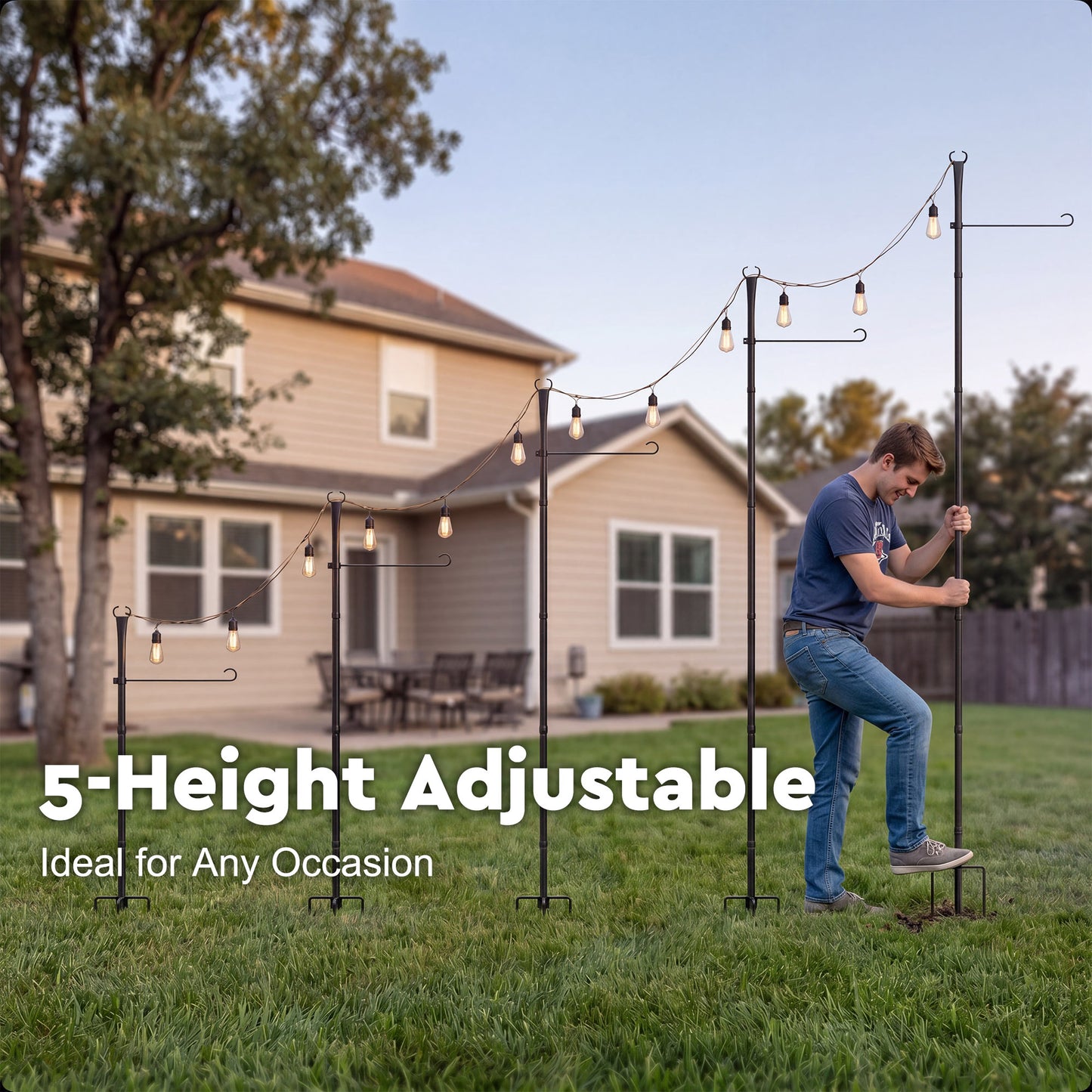 10Ft String Light Poles 4 Pack, Thickened Metal Outdoor Light Poles