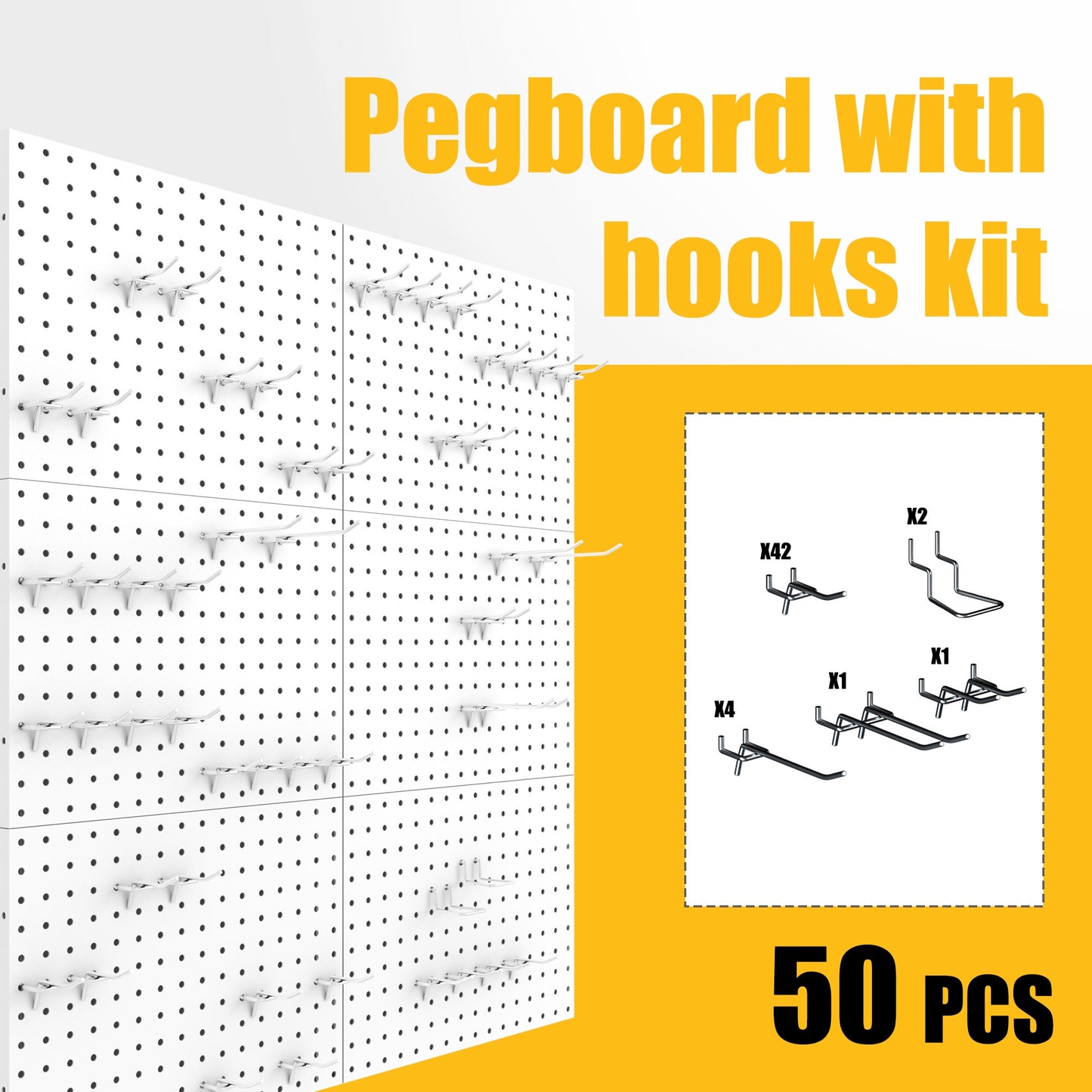 6Pack Metal Pegboard Panels with 50 Hooks