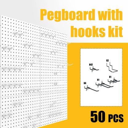 Amoowis Peg Board, 6 Pack White Metal Pegboard Panels with 50 Hooks