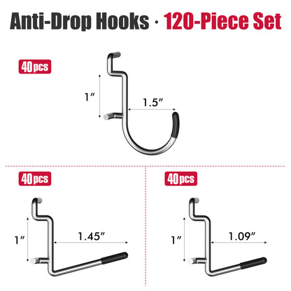 Amoowis 120pcs Metal Pegboard Hooks Kit Peg Board Organizer Accessories