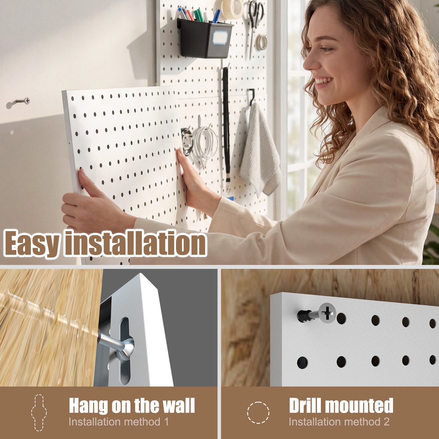 8 Pack Metal Pegboard Panels with 50 Hooks