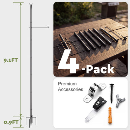 Amoowis 10Ft String Light Poles 4 Pack, Thickened Metal Outdoor Light Poles