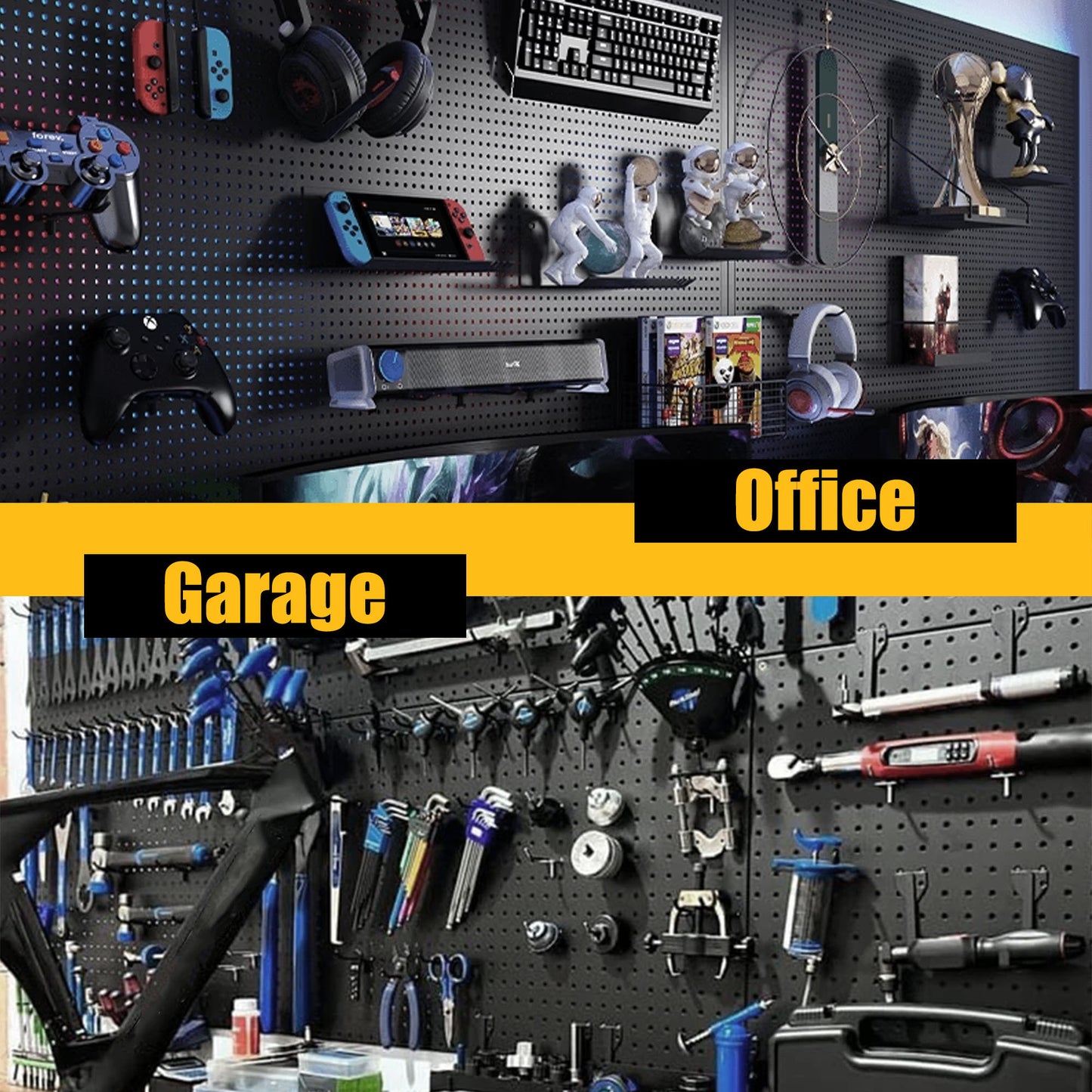 4 Pack Metal Pegboard Panels with 50 Hooks