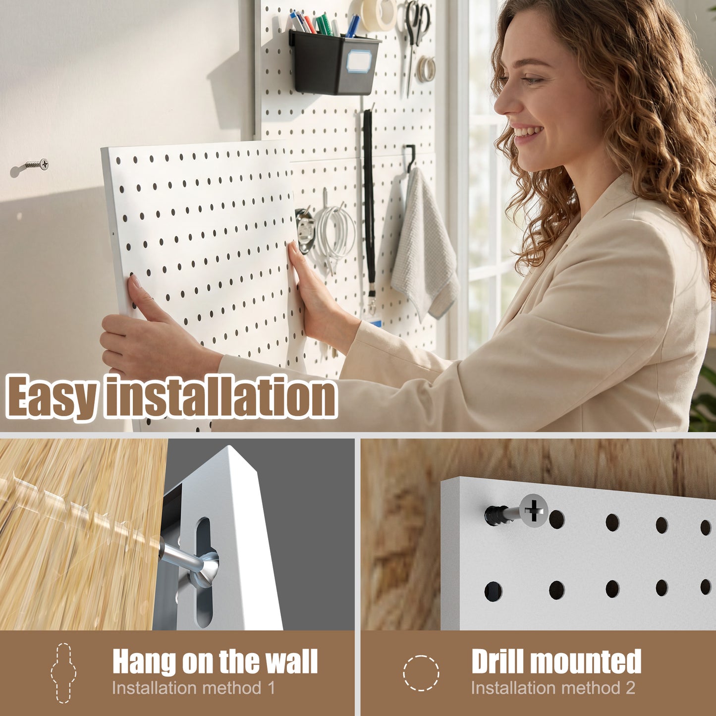 4 Pack Metal Pegboard Panels with 50 Hooks（3）