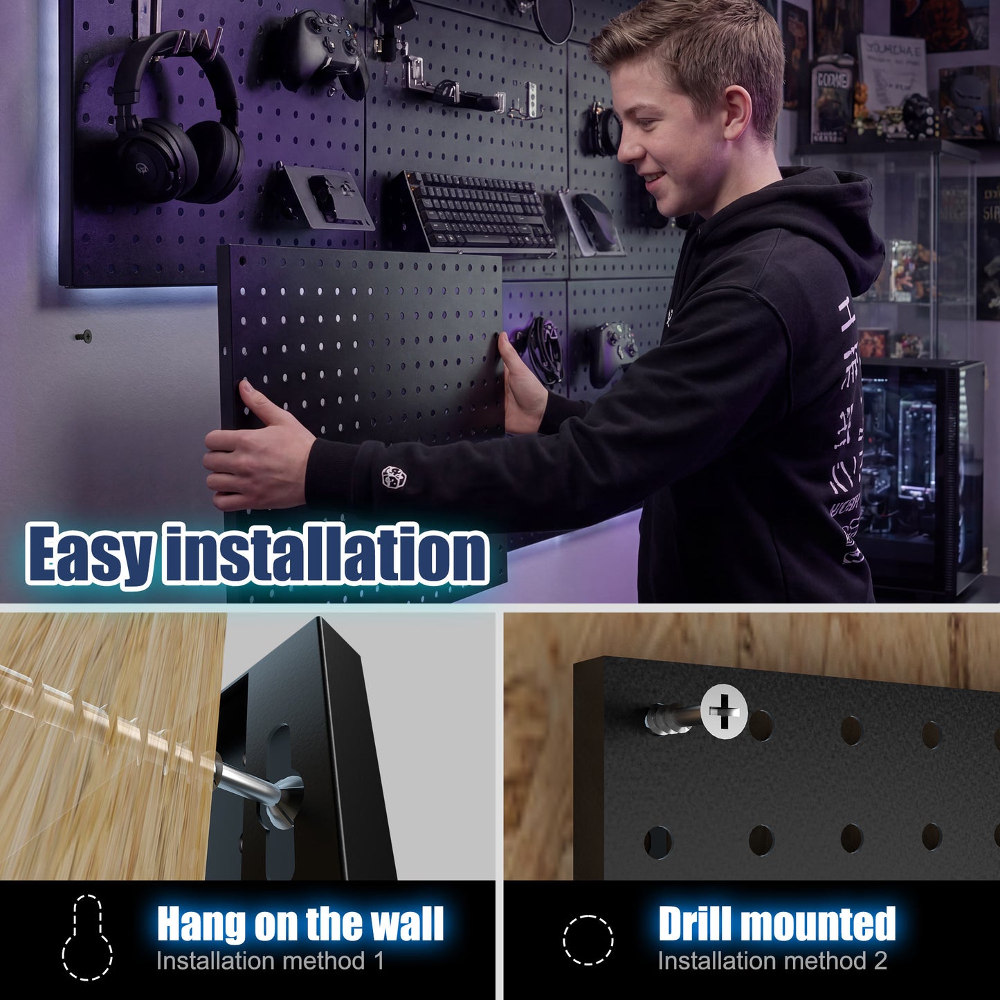 4 Pack Metal Pegboard Panels with 50 Hooks（4）